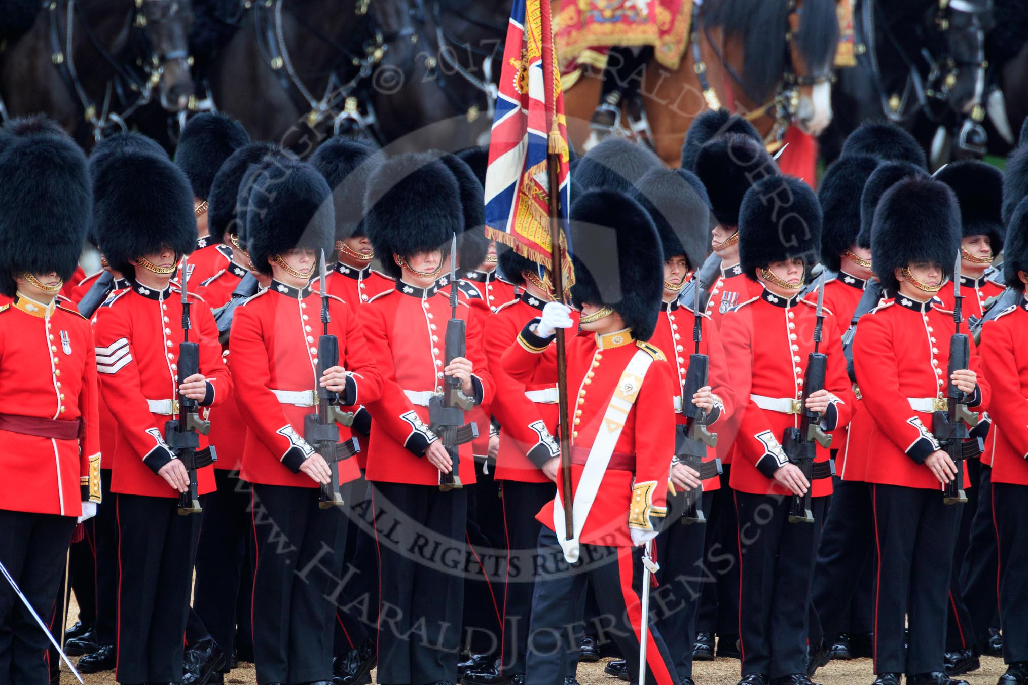 during The Colonel's Review {iptcyear4} (final rehearsal for Trooping the Colour, The Queen's Birthday Parade)  at Horse Guards Parade, Westminster, London, 2 June 2018, 11:26.