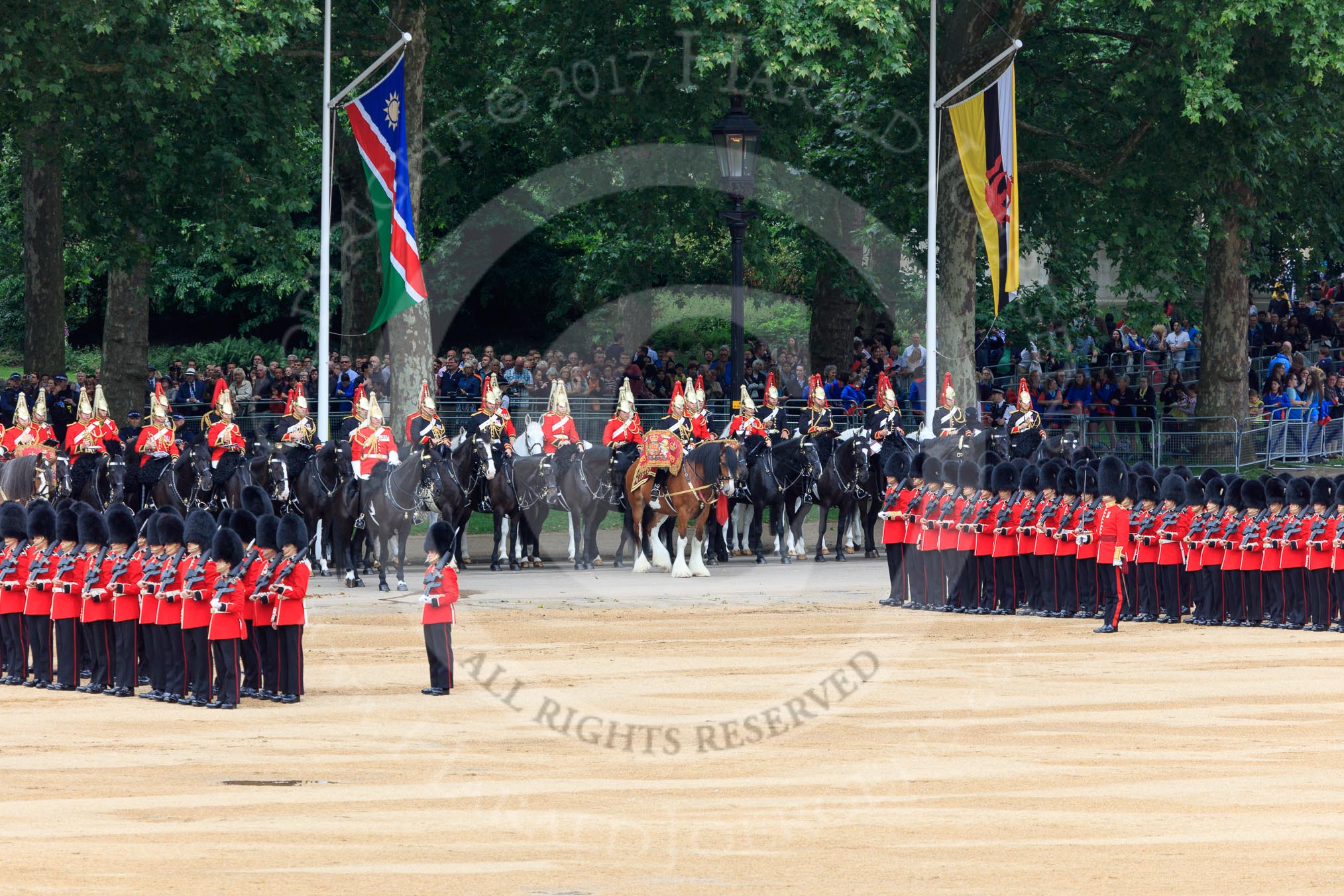during The Colonel's Review {iptcyear4} (final rehearsal for Trooping the Colour, The Queen's Birthday Parade)  at Horse Guards Parade, Westminster, London, 2 June 2018, 11:32.
