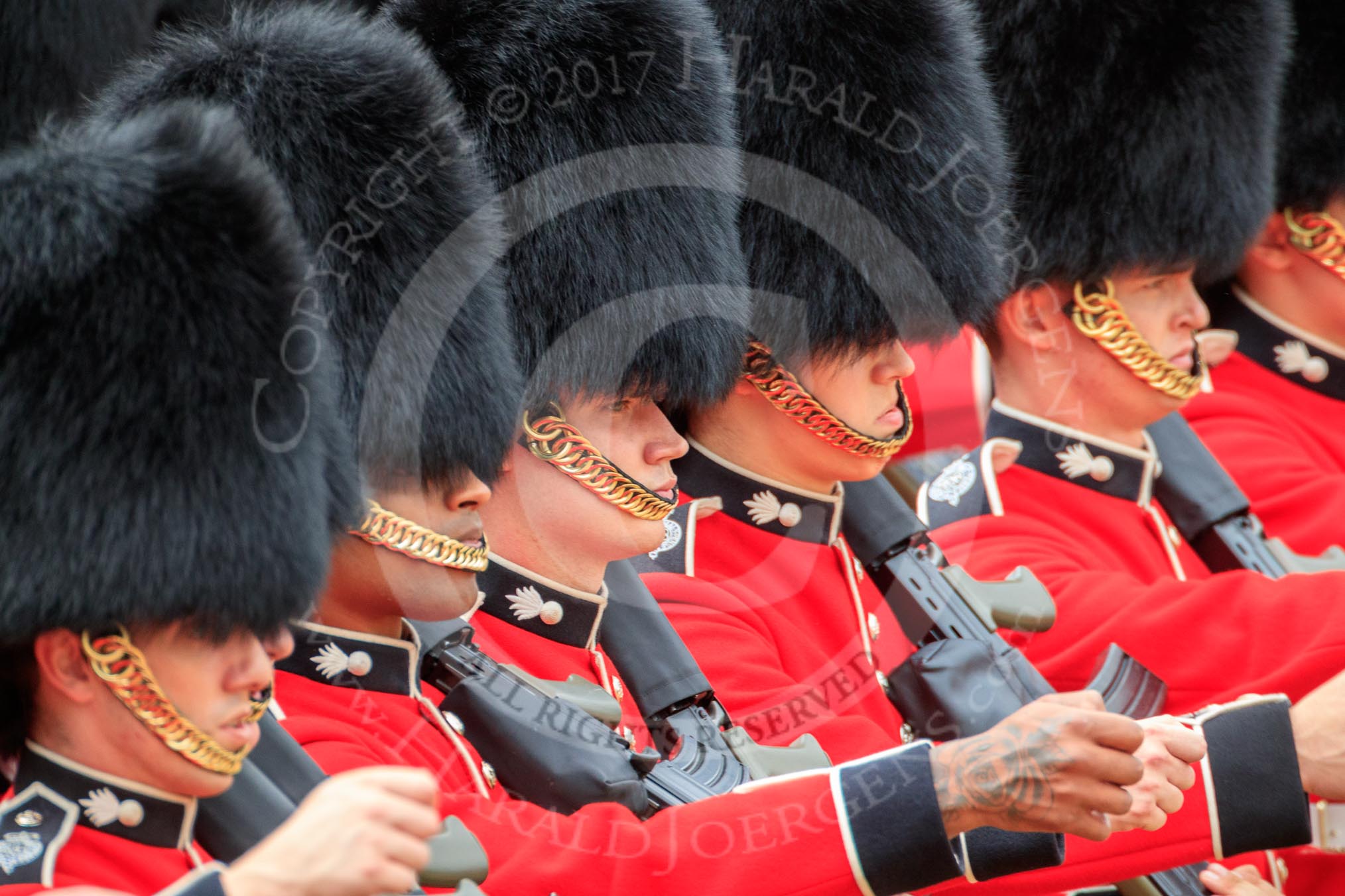 during The Colonel's Review {iptcyear4} (final rehearsal for Trooping the Colour, The Queen's Birthday Parade)  at Horse Guards Parade, Westminster, London, 2 June 2018, 11:48.