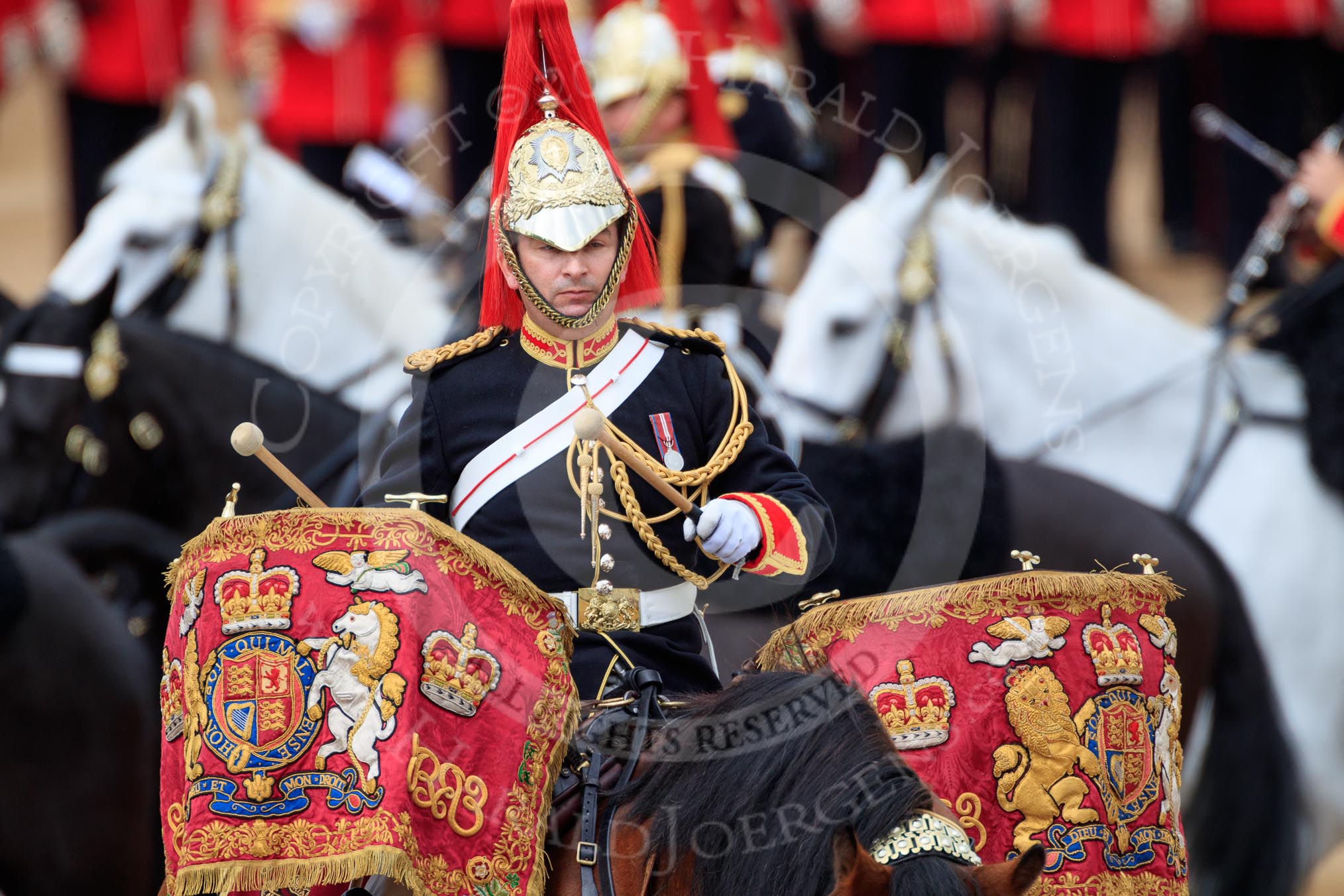 during The Colonel's Review {iptcyear4} (final rehearsal for Trooping the Colour, The Queen's Birthday Parade)  at Horse Guards Parade, Westminster, London, 2 June 2018, 11:56.