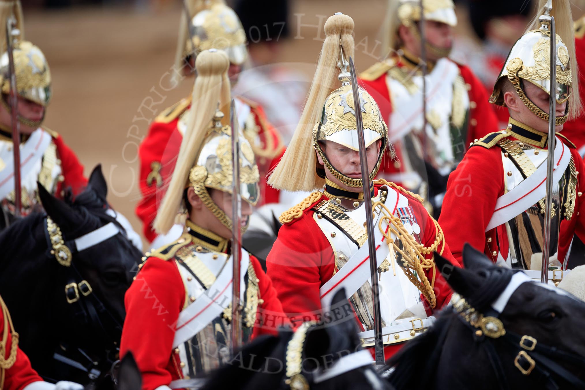 during The Colonel's Review {iptcyear4} (final rehearsal for Trooping the Colour, The Queen's Birthday Parade)  at Horse Guards Parade, Westminster, London, 2 June 2018, 11:59.