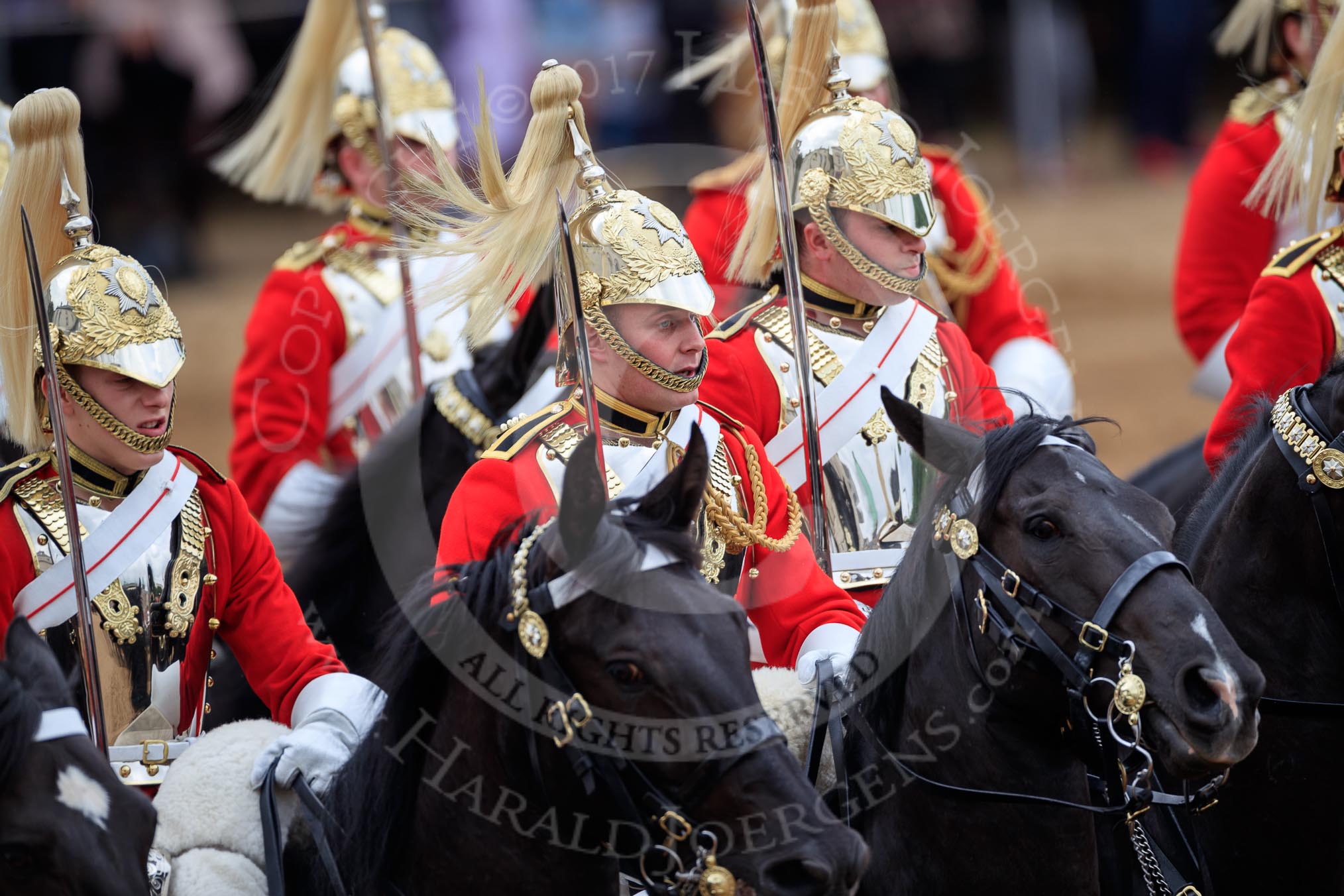 during The Colonel's Review {iptcyear4} (final rehearsal for Trooping the Colour, The Queen's Birthday Parade)  at Horse Guards Parade, Westminster, London, 2 June 2018, 12:02.