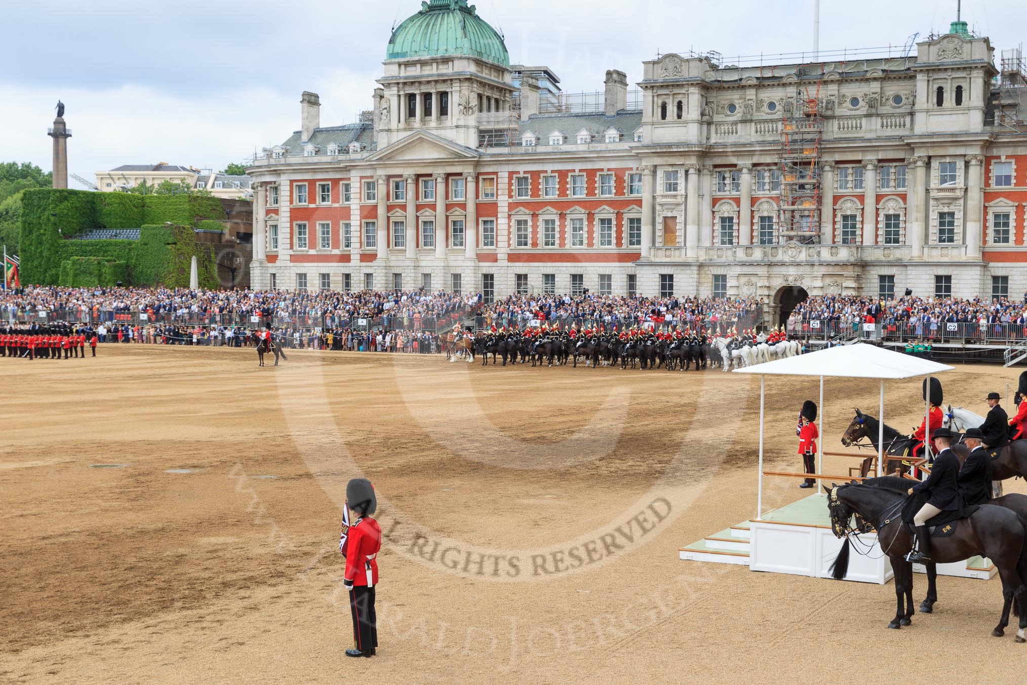 during The Colonel's Review {iptcyear4} (final rehearsal for Trooping the Colour, The Queen's Birthday Parade)  at Horse Guards Parade, Westminster, London, 2 June 2018, 12:06.