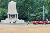 The Band of the Welsh Guards marching past the Guards Memorial during The Colonel's Review 2018 (final rehearsal for Trooping the Colour, The Queen's Birthday Parade)  at Horse Guards Parade, Westminster, London, 2 June 2018, 10:12.