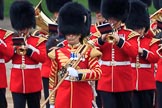 Senior Drum Major Damian Thomas, leading the Band of the Welsh Guards into position on Horse Guards Parade, during The Colonel's Review 2018 (final rehearsal for Trooping the Colour, The Queen's Birthday Parade)  at Horse Guards Parade, Westminster, London, 2 June 2018, 10:14.