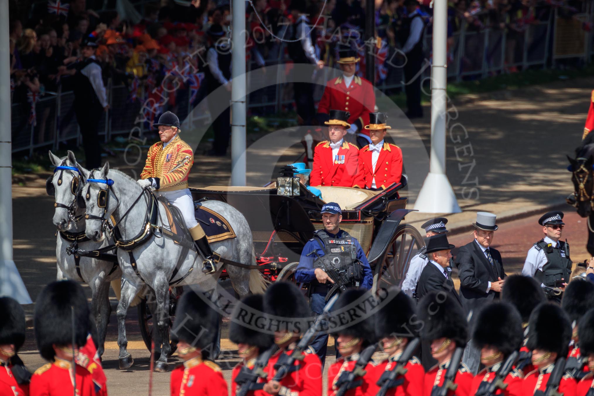 during Trooping the Colour {iptcyear4}, The Queen's Birthday Parade at Horse Guards Parade, Westminster, London, 9 June 2018, 10:58.