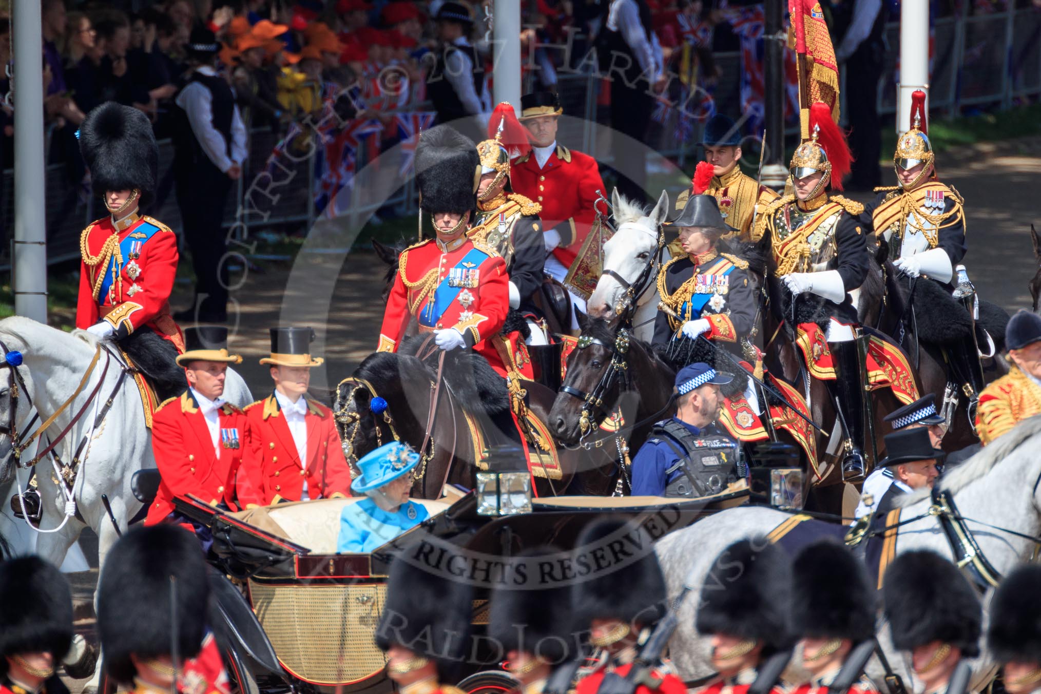 during Trooping the Colour {iptcyear4}, The Queen's Birthday Parade at Horse Guards Parade, Westminster, London, 9 June 2018, 10:58.