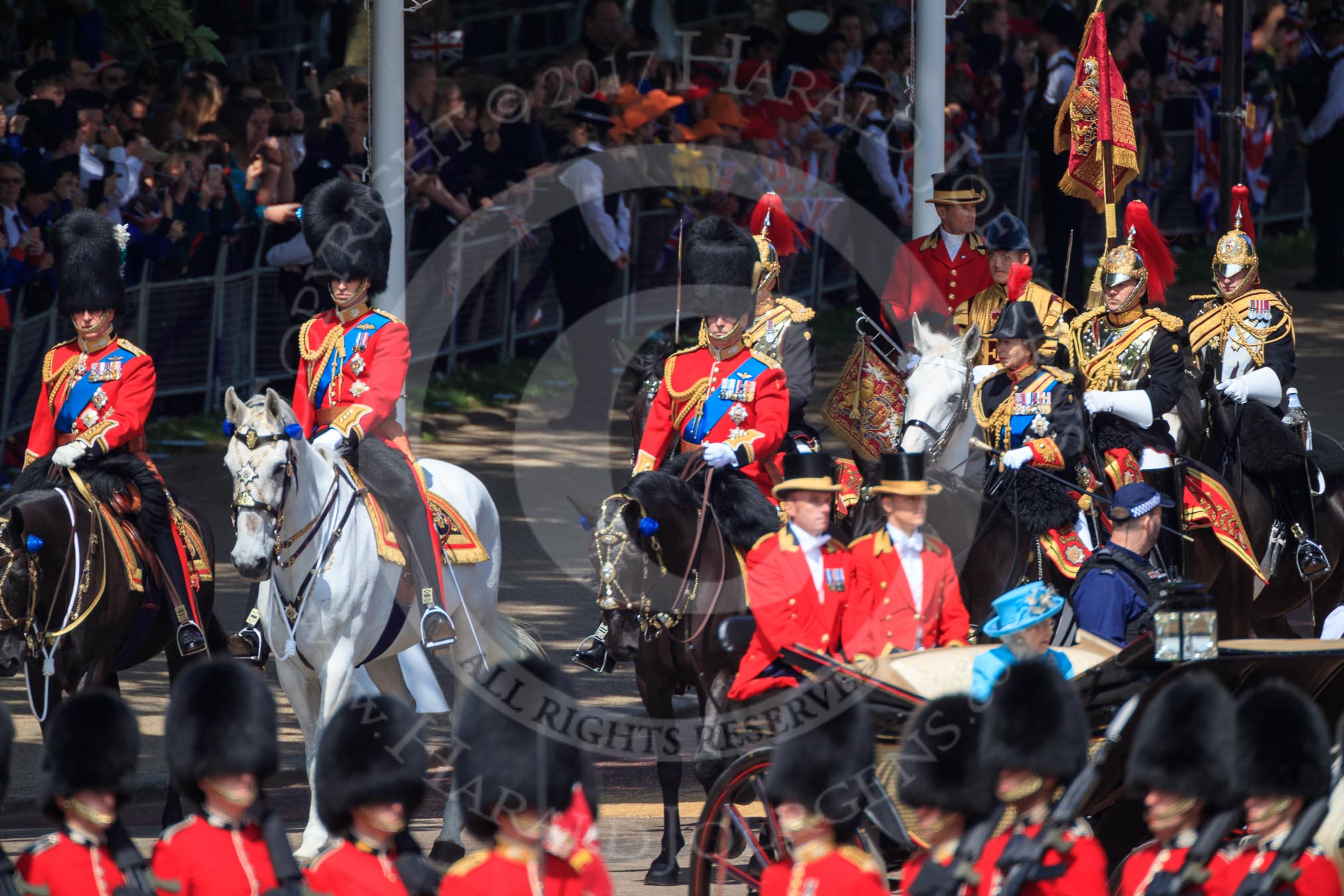 during Trooping the Colour {iptcyear4}, The Queen's Birthday Parade at Horse Guards Parade, Westminster, London, 9 June 2018, 10:58.