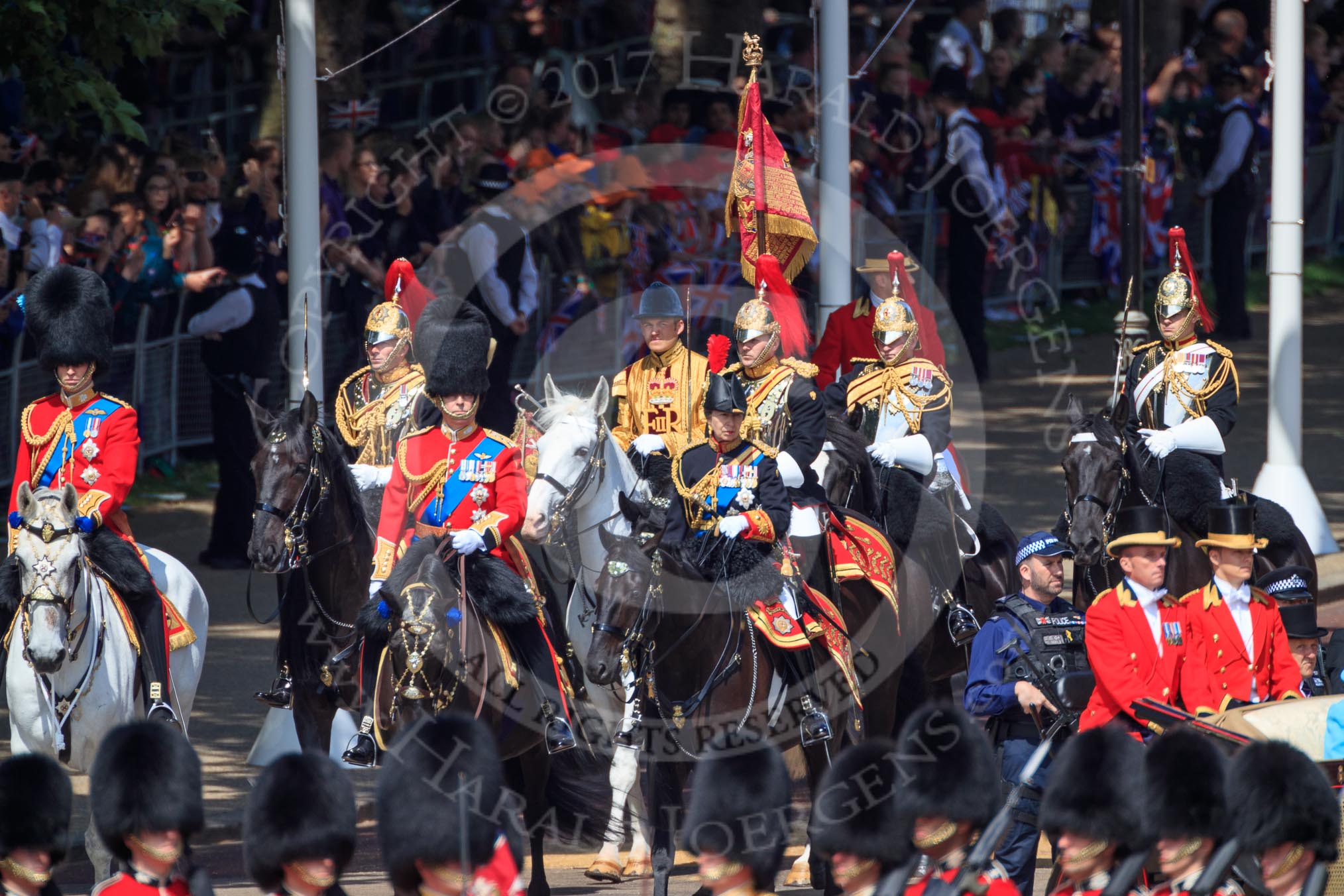 during Trooping the Colour {iptcyear4}, The Queen's Birthday Parade at Horse Guards Parade, Westminster, London, 9 June 2018, 10:58.