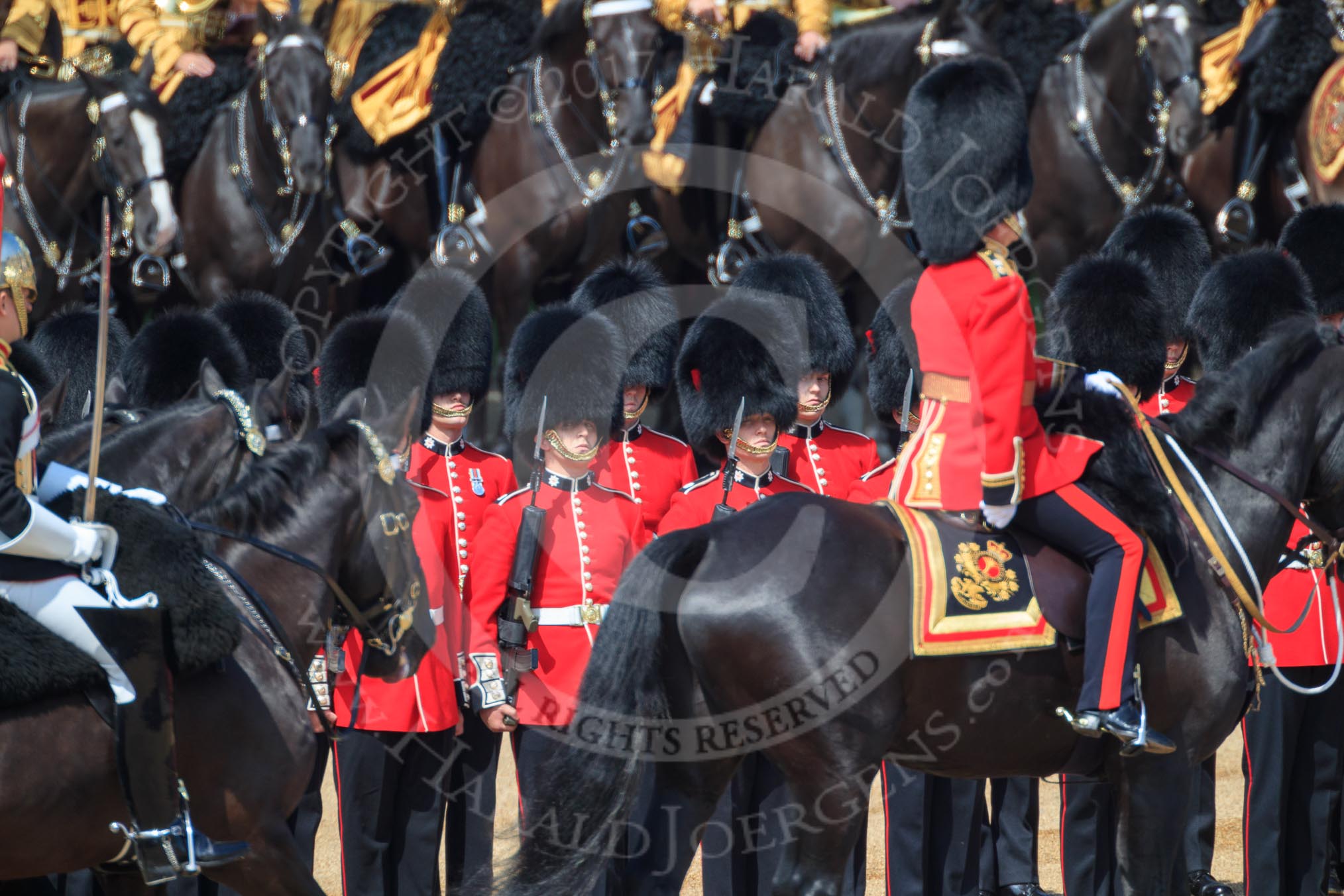 during Trooping the Colour {iptcyear4}, The Queen's Birthday Parade at Horse Guards Parade, Westminster, London, 9 June 2018, 11:01.