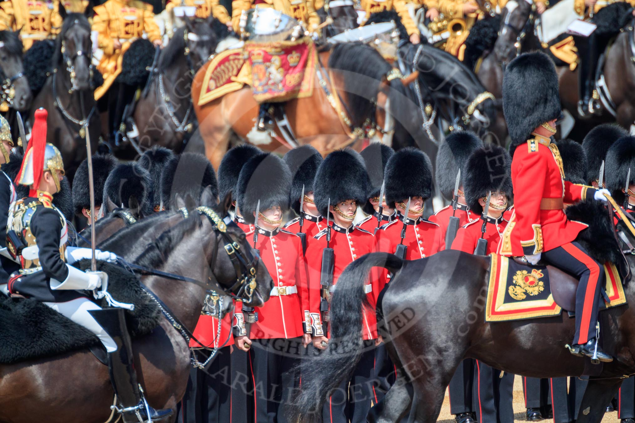 during Trooping the Colour {iptcyear4}, The Queen's Birthday Parade at Horse Guards Parade, Westminster, London, 9 June 2018, 11:01.