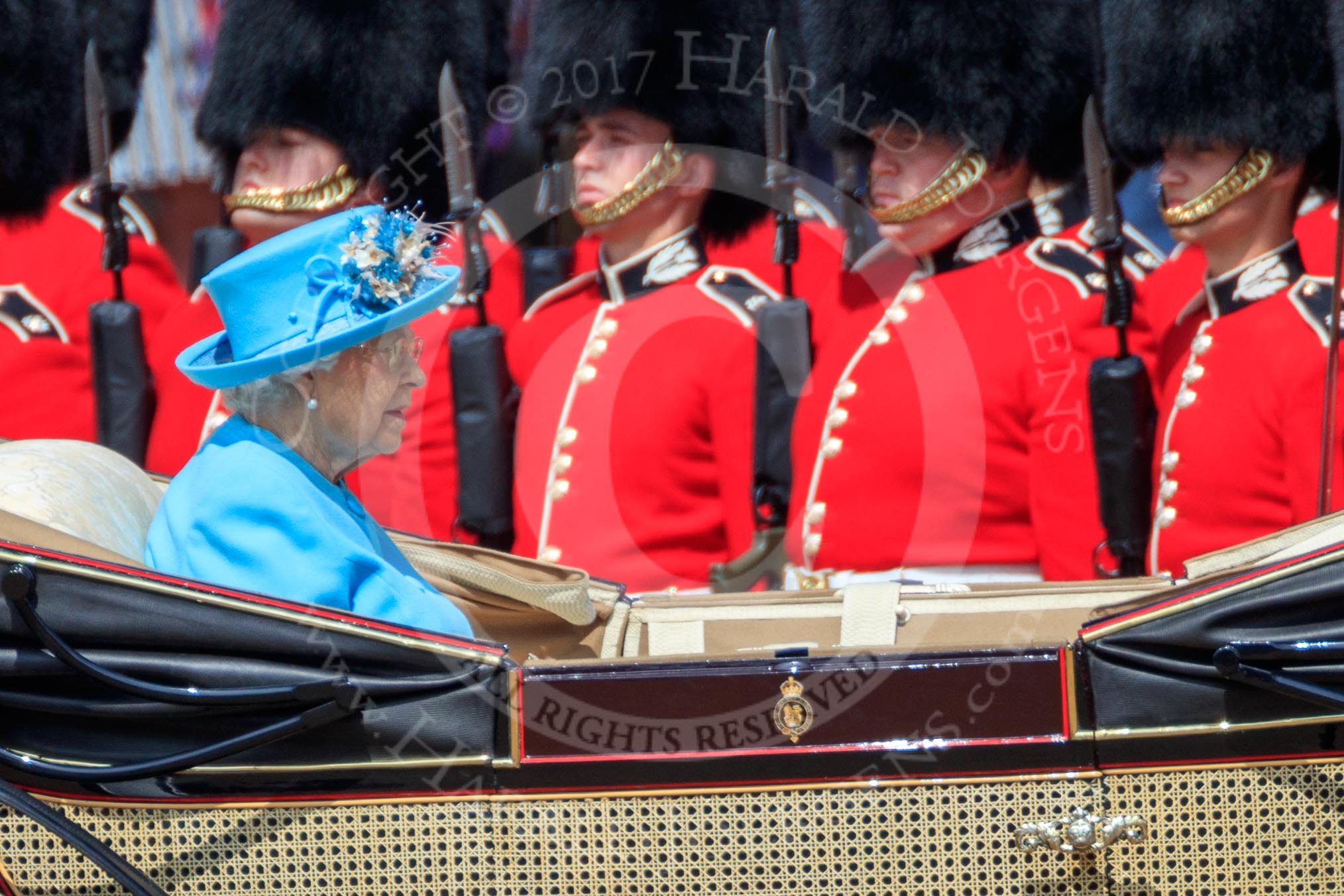 during Trooping the Colour {iptcyear4}, The Queen's Birthday Parade at Horse Guards Parade, Westminster, London, 9 June 2018, 11:02.