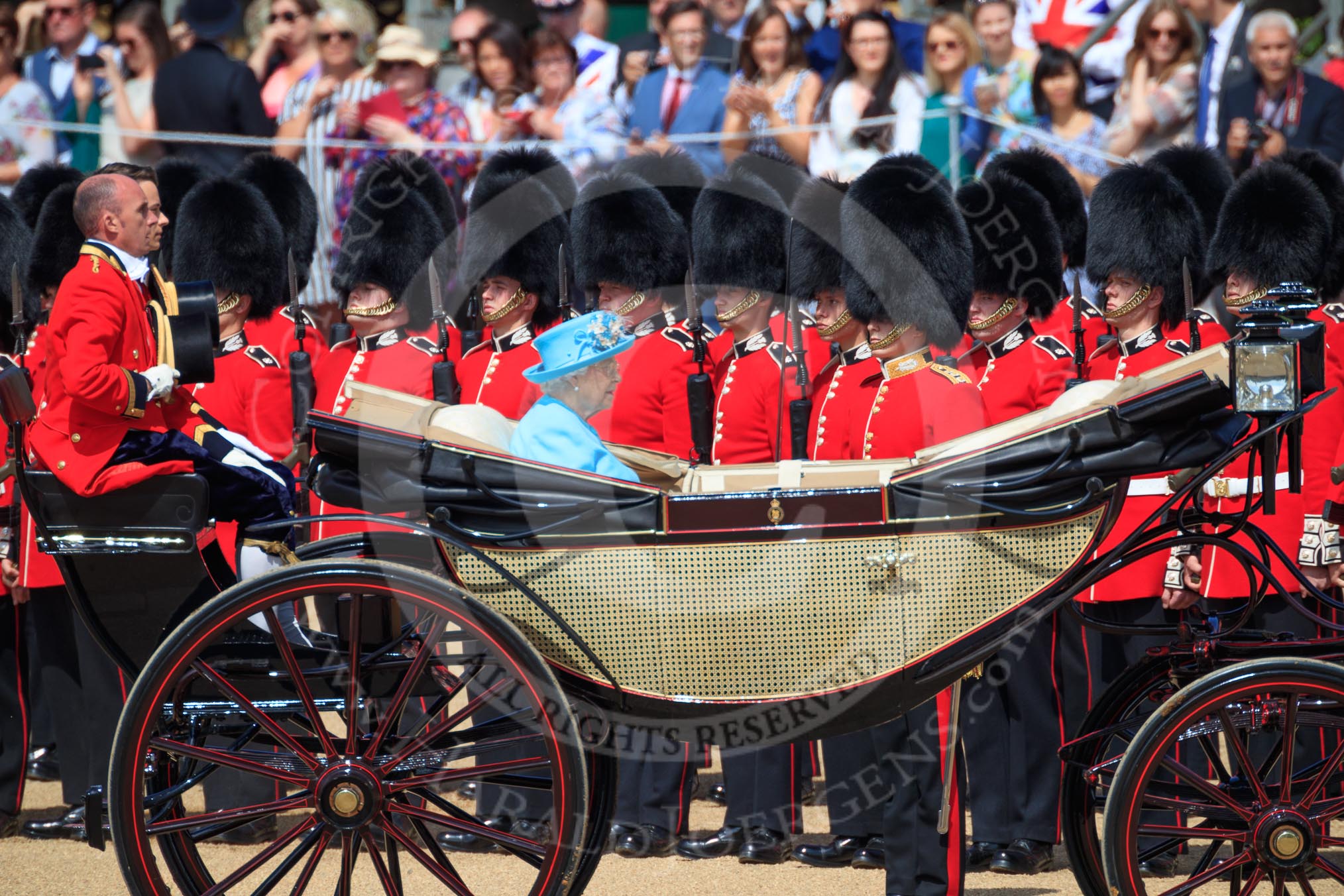 during Trooping the Colour {iptcyear4}, The Queen's Birthday Parade at Horse Guards Parade, Westminster, London, 9 June 2018, 11:02.