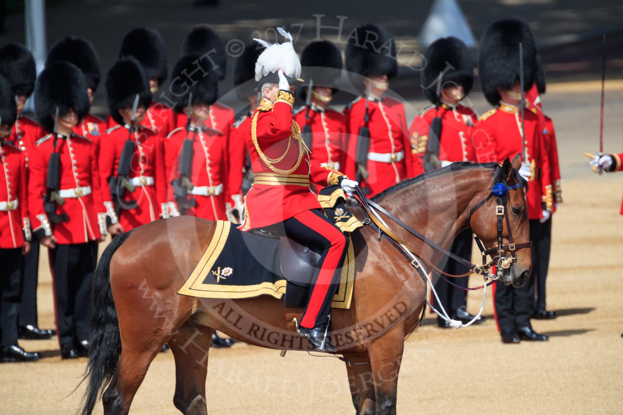 during Trooping the Colour {iptcyear4}, The Queen's Birthday Parade at Horse Guards Parade, Westminster, London, 9 June 2018, 11:02.