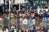 View towards The Mall, with the Youth Enclosure on the left and grandstand A on the right, before Trooping the Colour 2018, The Queen's Birthday Parade at Horse Guards Parade, Westminster, London, 9 June 2018, 10:11.