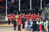 The Band of the Welsh Guards marching from The Mall towards Horse Guards Parade before Trooping the Colour 2018, The Queen's Birthday Parade at Horse Guards Parade, Westminster, London, 9 June 2018, 10:12.
