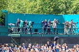 Mountbatton press stand, with TV camera crews and photographers, during Trooping the Colour 2018, The Queen's Birthday Parade at Horse Guards Parade, Westminster, London, 9 June 2018, 10:15.