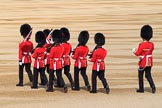 The Keepers of the Ground marching onto Horse Guards Parade to mark the position of their guards before Trooping the Colour 2018, The Queen's Birthday Parade at Horse Guards Parade, Westminster, London, 9 June 2018, 10:17.