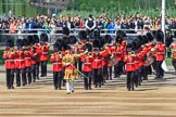 Drum Major Jonny Stranix, 1st Battalion Scots Guards, leading the Band of the Scots Guards onto Horse Guards Parade before Trooping the Colour 2018, The Queen's Birthday Parade at Horse Guards Parade, Westminster, London, 9 June 2018, 10:18.