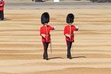 The Subaltern, Lieutenant Jake Sayers, Number Five Guard, Nijmegen Company, Grenadier Guards, and The Subaltern, Captain William Dalton Hall (27), Number Six Guard, F Company, Scots Guards, marching towards Horse Guards Arch during Trooping the Colour 2018, The Queen's Birthday Parade at Horse Guards Parade, Westminster, London, 9 June 2018, 10:29.
