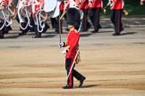 The Subaltern, Captain James Potter (27), Number Four Guard, No 7 Company Coldstream Guards, marching to meet the Subaltern of Number Three Guard during Trooping the Colour 2018, The Queen's Birthday Parade at Horse Guards Parade, Westminster, London, 9 June 2018, 10:31.