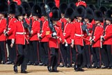 The Colour Party, Colour Sentry Guardsman Jonathon Hughes (26), Colour Sergeant Sam McAuley (31), and Colour Sentry Guardsman Sean Cunningham (21) marching towards their position on Horse Guards Parade during Trooping the Colour 2018, The Queen's Birthday Parade at Horse Guards Parade, Westminster, London, 9 June 2018, 10:31.