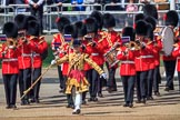 Drum Major Liam Rowley, 1st Battalion Coldstream Guards  leading the Band of the Coldstream Guards onto Horse Guards Parade during Trooping the Colour 2018, The Queen's Birthday Parade at Horse Guards Parade, Westminster, London, 9 June 2018, 10:32.