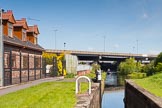 Photo 1305251021175D25343HaraldJoergens BCN Marathon Challenge 2013: The Titford Canal - view from Oldbury Bottom Lock towards Oldbury Junction with the BCN Old Main Line. On the right hand side of the basin belo the lock used to be a canal arm serving Springfield Chemical Works (Midland Tar Distillers)..
Birmingham Canal Navigation,
United Kingdom,
on 25 May 2013 at 10:21, image #140