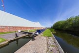 Photo 1305251040241D42424HaraldJoergens BCN Marathon Challenge 2013: The Titford Canal - "Felonious Mongoose" in Oldbury Lock No. 4, looking down towards Oldbury Junction. On the right a side pond to save water..
Birmingham Canal Navigation,
United Kingdom,
on 25 May 2013 at 10:40, image #145