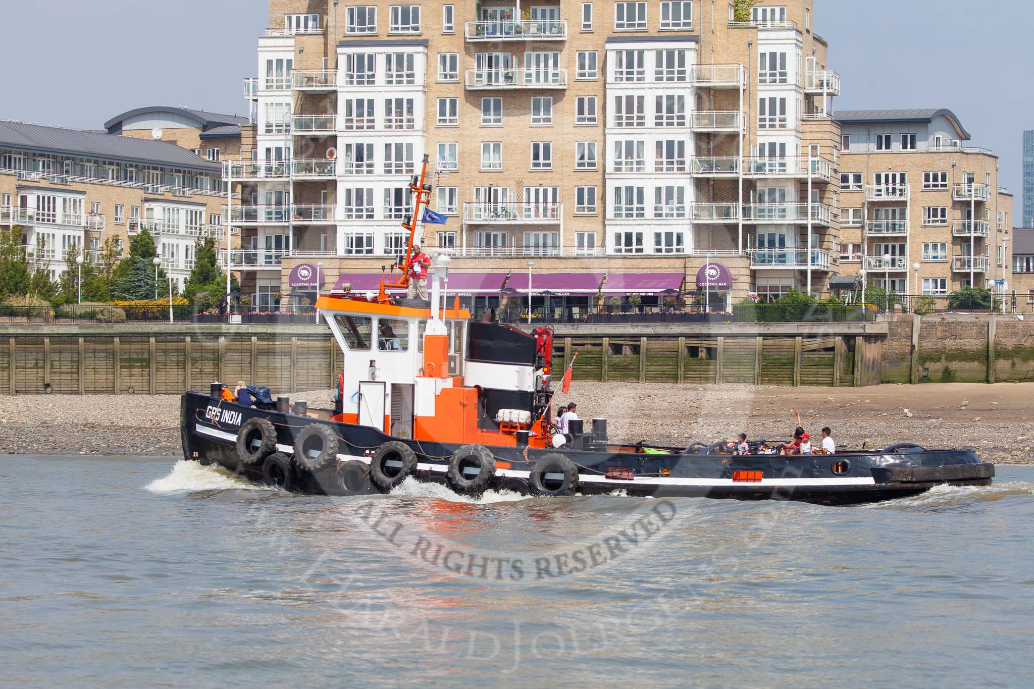 TOW River Thames Barge Driving Race 2013: GPS Marine tug "GPS India" before the start of the race..
River Thames between Greenwich and Westminster,
London,

United Kingdom,
on 13 July 2013 at 11:46, image #39
