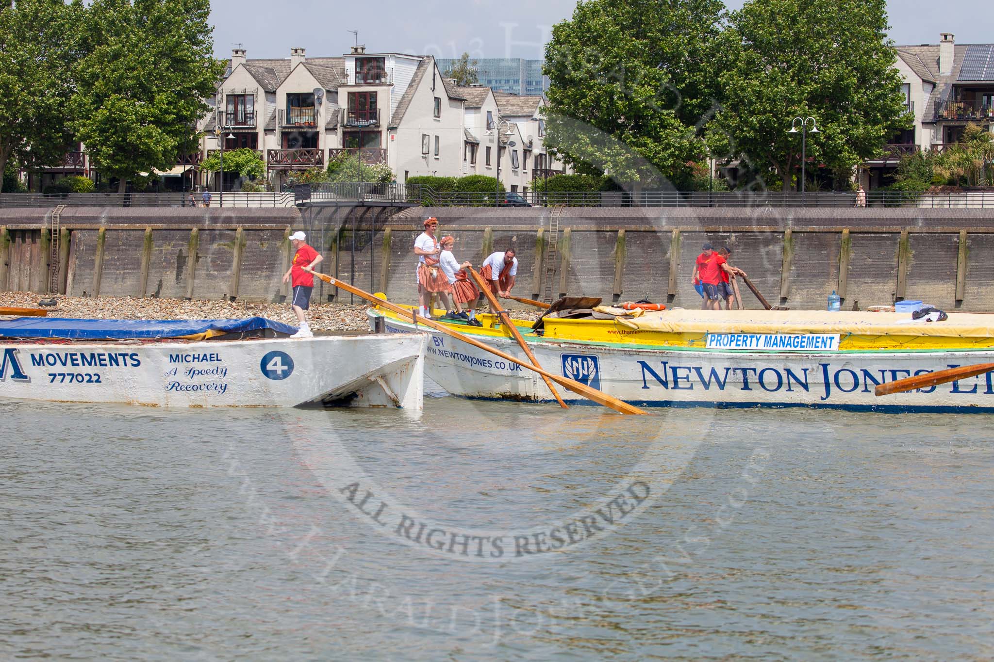 TOW River Thames Barge Driving Race 2013: Barge "Spirit of Mountabatten", by Mechanical Movements and Enabling Services Ltd,   closely followed by barge "Hoppy", by GPS Fabrication..
River Thames between Greenwich and Westminster,
London,

United Kingdom,
on 13 July 2013 at 12:43, image #187