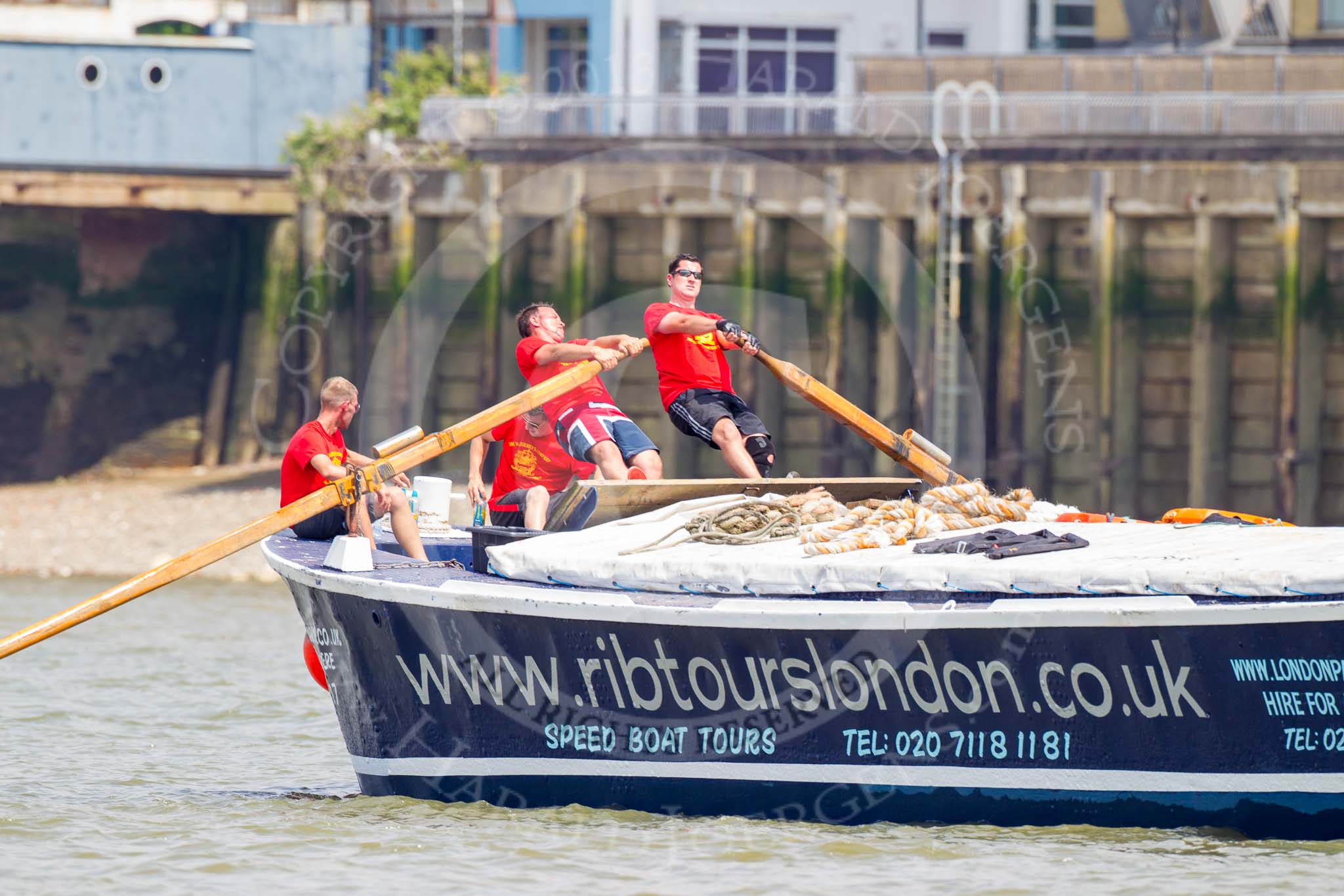 TOW River Thames Barge Driving Race 2013: Barge "Steve Faldo" by Capital Pleasure Boats..
River Thames between Greenwich and Westminster,
London,

United Kingdom,
on 13 July 2013 at 13:07, image #275