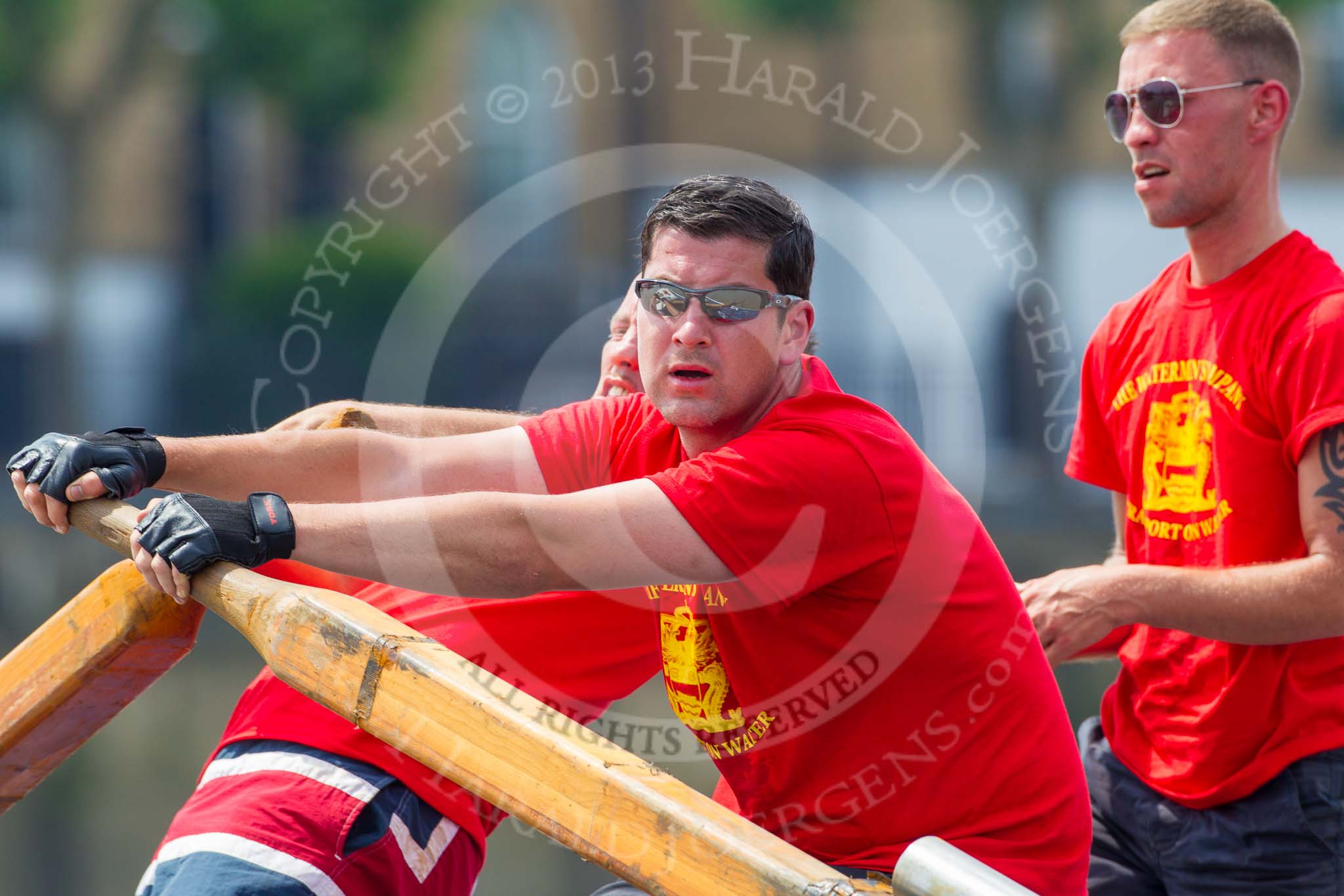 TOW River Thames Barge Driving Race 2013: Rowers on board of barge "Benjamin", by London Party Boats..
River Thames between Greenwich and Westminster,
London,

United Kingdom,
on 13 July 2013 at 13:18, image #309