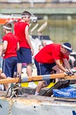 TOW River Thames Barge Driving Race 2013: Rowers on the deck of barge "Spirit of Mountabatten", by Mechanical Movements and Enabling Services Ltd, working hard during the race..
River Thames between Greenwich and Westminster,
London,

United Kingdom,
on 13 July 2013 at 12:39, image #151