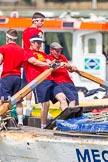 Photo 1307131239471D44227HaraldJoergens TOW River Thames Barge Driving Race 2013: Rowers on the deck of barge "Spirit of Mountabatten", by Mechanical Movements and Enabling Services Ltd, working hard during the race..
River Thames between Greenwich and Westminster,
London,
United Kingdom,
on 13 July 2013 at 12:39, image #154