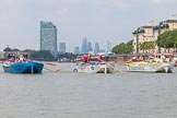 Photo 1307131241225D23798HaraldJoergens TOW River Thames Barge Driving Race 2013: Three barges abreast - from left "Darren Lacey", by Princess Pocahontas, "Spirit of Mountabatten", by Mechanical Movements and Enabling Services Ltd, and "Hoppy", by GPS Fabrication, approaching Masthouse Terrace Pier. In the background the skyscrapers in the City of London..
River Thames between Greenwich and Westminster,
London,
United Kingdom,
on 13 July 2013 at 12:41, image #172