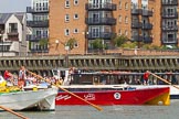 TOW River Thames Barge Driving Race 2013: Barge "Hoppy", by GPS Fabrication. Behind Hoppy is barge "Jane", by the RMT Union..
River Thames between Greenwich and Westminster,
London,

United Kingdom,
on 13 July 2013 at 12:42, image #185