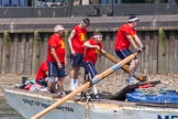 TOW River Thames Barge Driving Race 2013: Rowers on the deck of of barge "Spirit of Mountabatten", by Mechanical Movements and Enabling Services Ltd..
River Thames between Greenwich and Westminster,
London,

United Kingdom,
on 13 July 2013 at 12:43, image #190