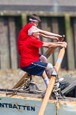 TOW River Thames Barge Driving Race 2013: Rowers on the deck of of barge "Spirit of Mountabatten", by Mechanical Movements and Enabling Services Ltd..
River Thames between Greenwich and Westminster,
London,

United Kingdom,
on 13 July 2013 at 12:44, image #193