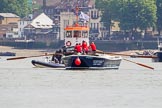 TOW River Thames Barge Driving Race 2013: Barge "Benjamin", by London Party Boats, followed by GPS Marine tug "GPS India"..
River Thames between Greenwich and Westminster,
London,

United Kingdom,
on 13 July 2013 at 12:45, image #195