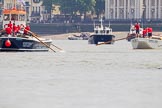 TOW River Thames Barge Driving Race 2013: On the left barge "Benjamin", by London Party Boats, followed by GPS Marine tug "GPS India", on the right barge "Shell Bay" by South Dock Marina..
River Thames between Greenwich and Westminster,
London,

United Kingdom,
on 13 July 2013 at 12:45, image #196