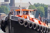 TOW River Thames Barge Driving Race 2013: The bow of GPS Marine tug "GPS Vincia" at close distance..
River Thames between Greenwich and Westminster,
London,

United Kingdom,
on 13 July 2013 at 12:45, image #198