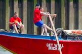 TOW River Thames Barge Driving Race 2013: Rowers on barge barge "Jane", by the RMT Union..
River Thames between Greenwich and Westminster,
London,

United Kingdom,
on 13 July 2013 at 12:48, image #224
