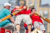 TOW River Thames Barge Driving Race 2013: Rowers on board of barge "Steve Faldo", by Capital Pleasure Boats..
River Thames between Greenwich and Westminster,
London,

United Kingdom,
on 13 July 2013 at 13:02, image #265