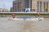 TOW River Thames Barge Driving Race 2013: Barge "Spirit of Mountabatten", by Mechanical Movements and Enabling Services Ltd, near Limehouse Basin..
River Thames between Greenwich and Westminster,
London,

United Kingdom,
on 13 July 2013 at 13:16, image #303