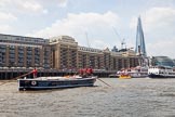 TOW River Thames Barge Driving Race 2013: Barge "Benjamin", by London Party Boats, in front of Butlers Wharf. On the right the Shard building, City Hall, and Tower Bridge..
River Thames between Greenwich and Westminster,
London,

United Kingdom,
on 13 July 2013 at 13:43, image #384