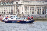 TOW River Thames Barge Driving Race 2013: Barge "Blackwall", by the Port of London Authority, at the London Aquarium, close to the finish of the race at Westminster Bridge..
River Thames between Greenwich and Westminster,
London,

United Kingdom,
on 13 July 2013 at 14:16, image #419