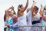 TOW River Thames Barge Driving Race 2013: Cheering spectators as barge "Blackwall", by the Port of London Authority, wins the 2013 Thames Barge Driving Race..
River Thames between Greenwich and Westminster,
London,

United Kingdom,
on 13 July 2013 at 14:17, image #421