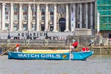 TOW River Thames Barge Driving Race 2013: Barge "The Matchgirls", by Unite the Union, at the London Aquarium, close to the race finish at Westminster Bridge..
River Thames between Greenwich and Westminster,
London,

United Kingdom,
on 13 July 2013 at 14:35, image #491