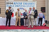 TOW River Thames Barge Driving Race 2014: From left to right: Admiral Lord West, PLA CEO Robin Mortimer, Prof Alan Lee Williams OBE, Tony Parker, Jeremy Randall, and Ann Robinson..
River Thames between Greenwich and Westminster,
London,

United Kingdom,
on 28 June 2014 at 16:30, image #460